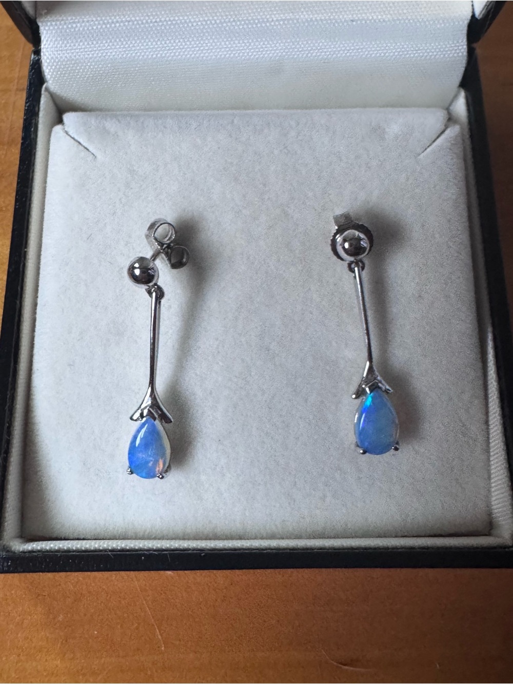 Sterling Silver Blue Australian Opal Teardrop Drop Earrings